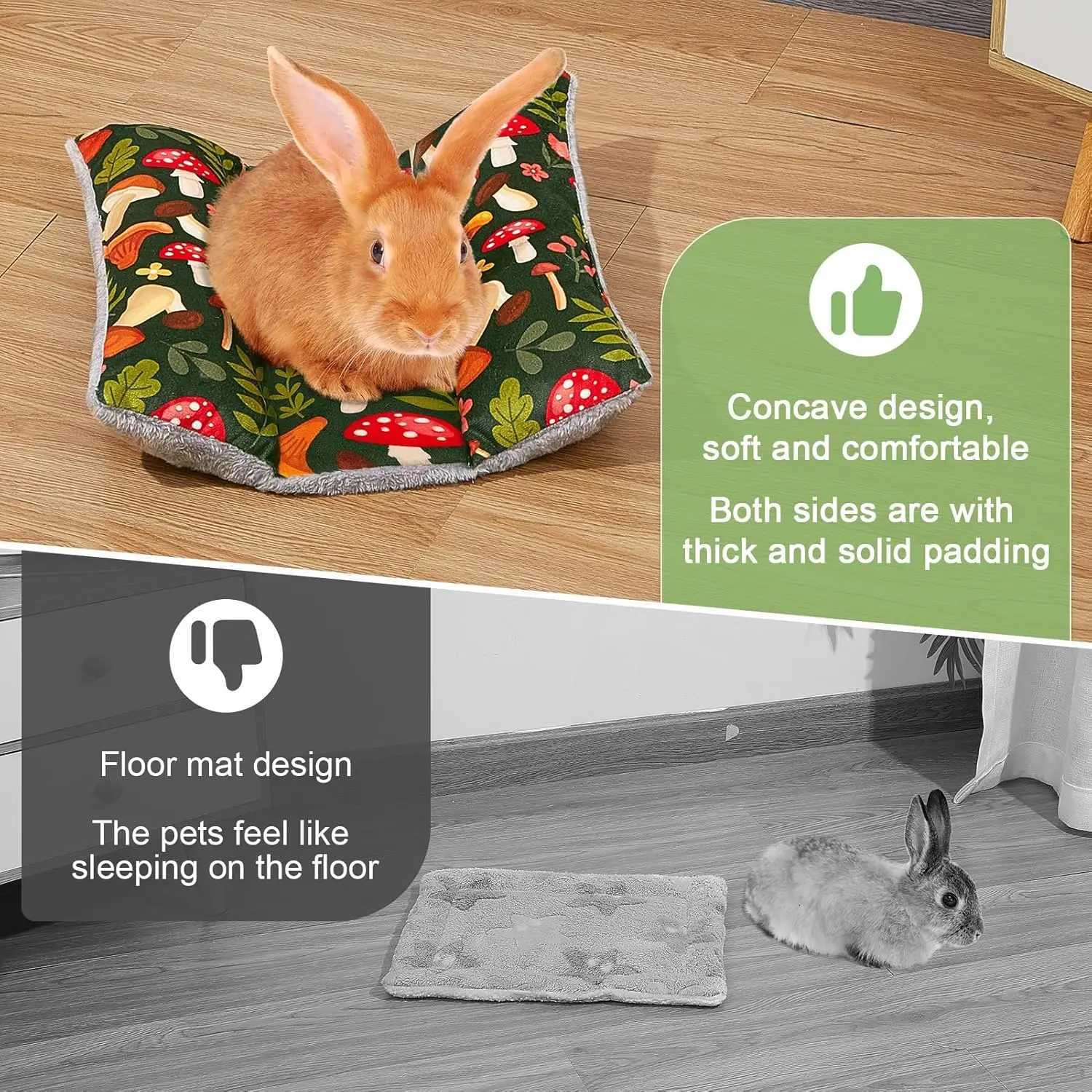 Rabbit Bed Mat Thickened Soft Bunny Bed Washable Cuddle Cushion Mat Double-Sided Plush Small Pet Flop Cotton for Rabbit M251206