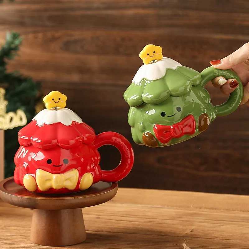 Creative hand-painted Christmas tree ceramic mug internet-famoushome-use with lid and spoon large-capacity drinking cup M251206 - view 3