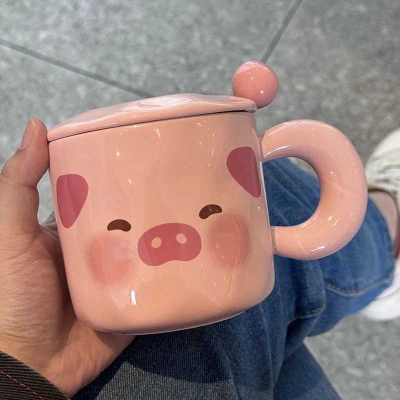Puppy Mug With Lid Spoon Cute Little Pig Ceramic Cup Student Coffee Milk Cup M251206 - view 7