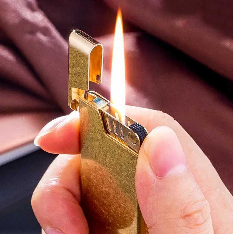 -Copper tra-thin Iatable Lighter Open Fire Butane Grinding Wheel Cigarette Accessories Gadgets H251206