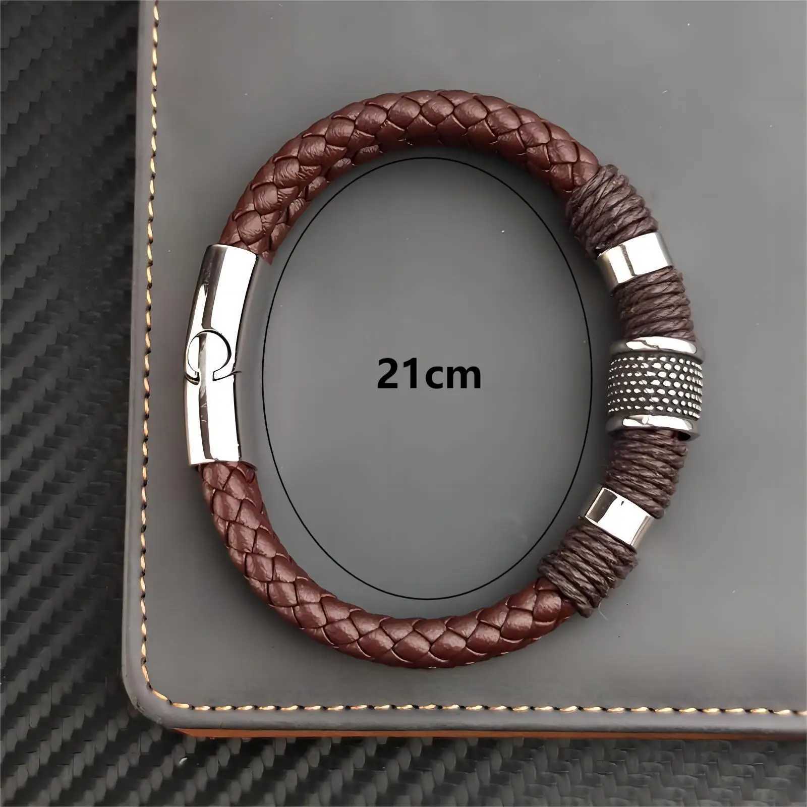 Luxury Vintage Multilayer Brown Genuine Leather Men Bracelet Stone Bead Bracelet Stainless Steel Jewelry Male Wrist Bangle Gift W251206