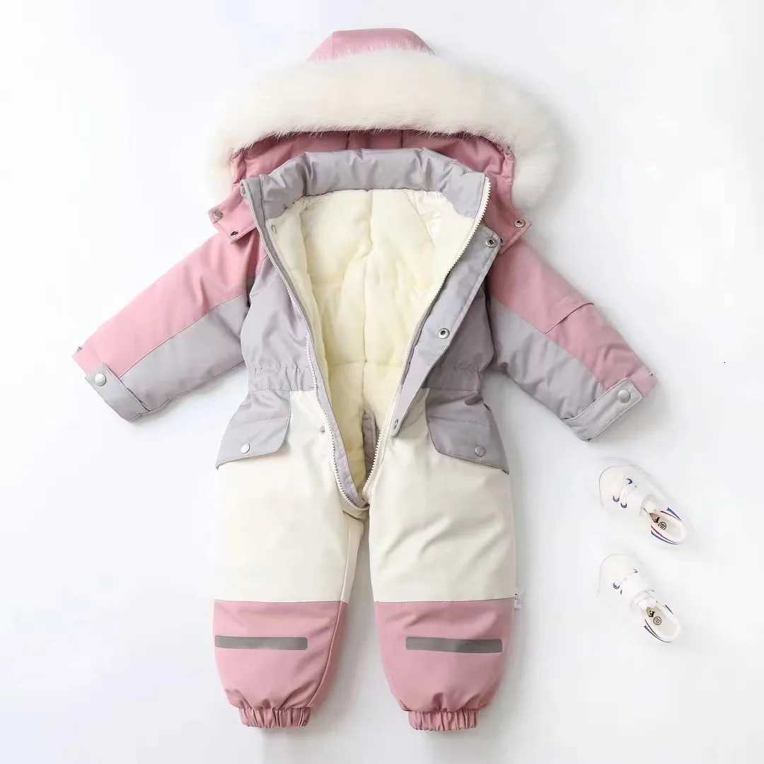 Children Winter Ski Suit Coat Thicken Baby Jumpsuit Warm Children Jacket Waterproof Hooded Kids Baby Clothes 1-5YearsW251206