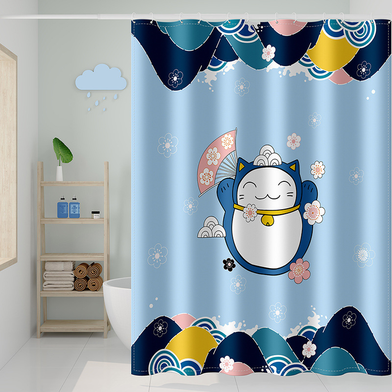 YL-37902 Cartoon Digital Print Shower Curtain, Bathroom Curtain, Partition Curtain, Hanging Curtain, Anti-mildew Shower Curtain
