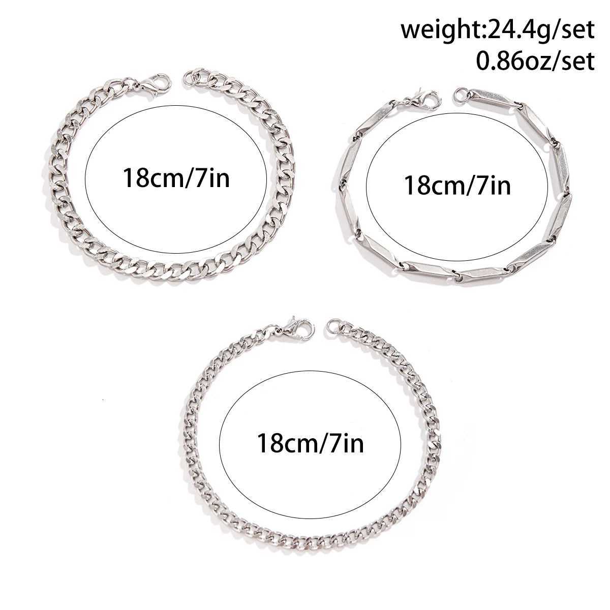 KunJoe 3pcs/set Stainless Steel Punk Cuban Chain Bracelet for Men Minimalist Silver Color Hip Hop Bracelet Party Jewelry Gifts W251206