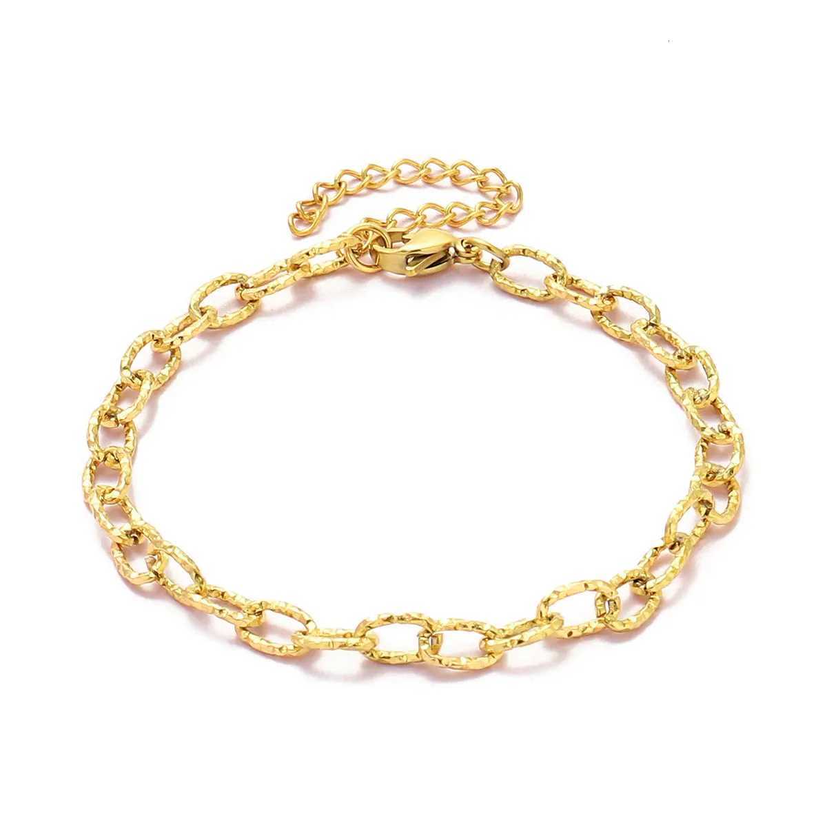 5pcs/Lot 17-22cm Never Fade Stainless Steel Paperclip Cross Link Chain Bracelet Women Handmade DIY Charm Jewelry Making W251206