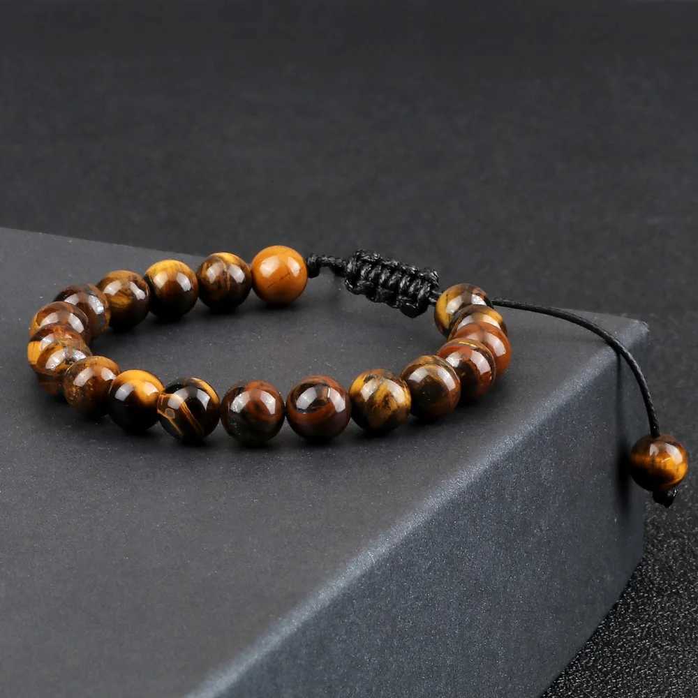 8mm Tiger Eye Stone Beads Bracelet Adjustable Braided Rope Bangles Natural Lava Rock Men Women Yoga Healing Balance Bracelets W251206