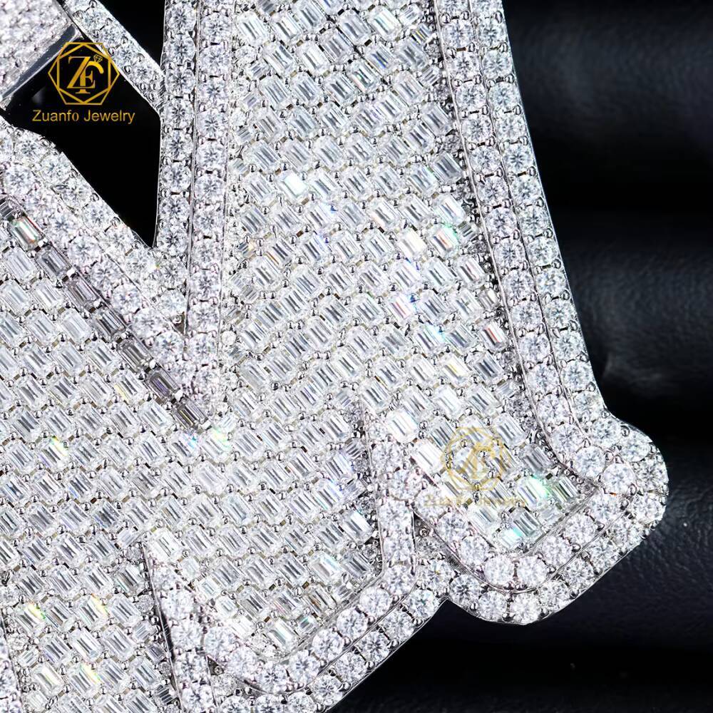 Custom Vvvs Baguette Moissanite Diamond Pendant 18K Gold Plated 925 Silver Iced Out Jewelry Letter M Pendant for Cuban Chain