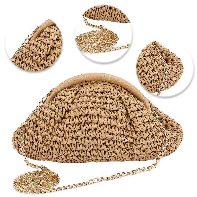 Women Straw Woven Bag Chain Strap Fashion Shoulder Bag Large Capacity Weaving Satchel Bag Solid Color for Party VacationT251206