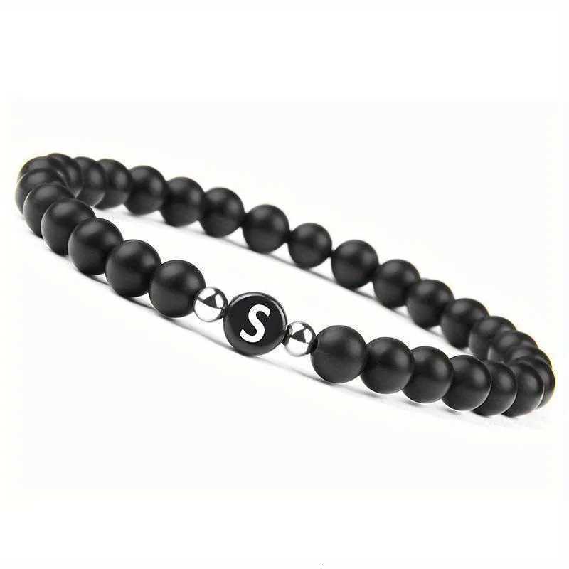 Initial Bracelet for Men and Woman Black Onyx 6mm Beads Bracelet with Letter Relationship Jewelry for Couples Alphabet bracelet W251206