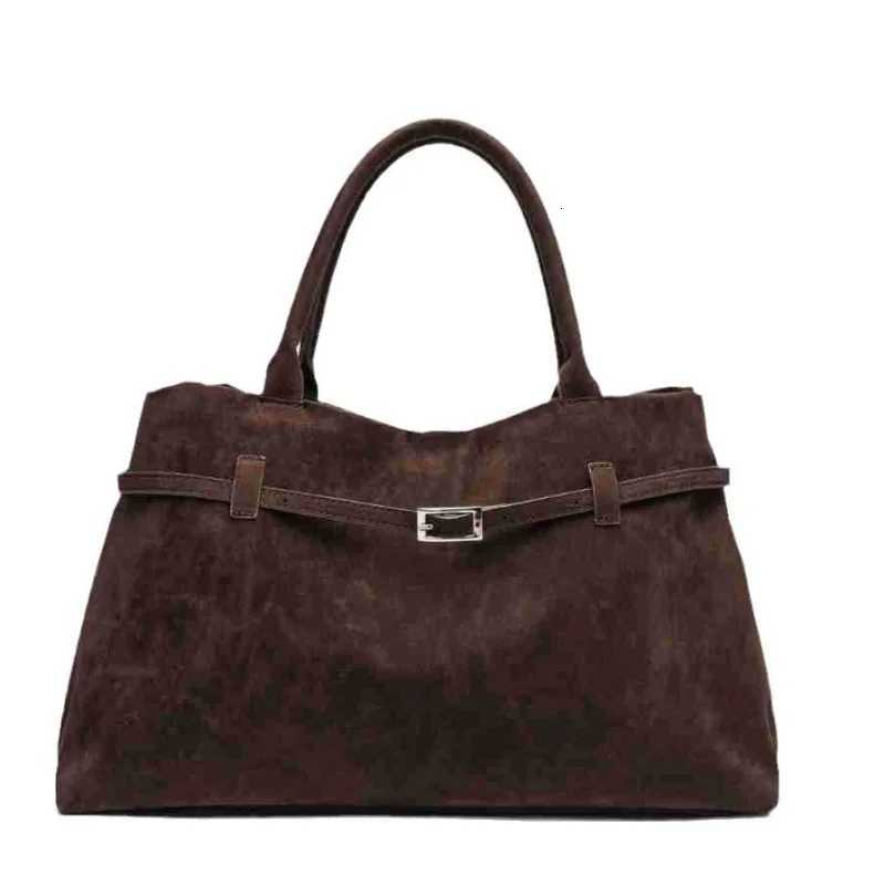 Vintage Suede Handbag Brown Matte Finish Classic Tote with Lock Design Large Capacity Commuter Bag for WomenT251205
