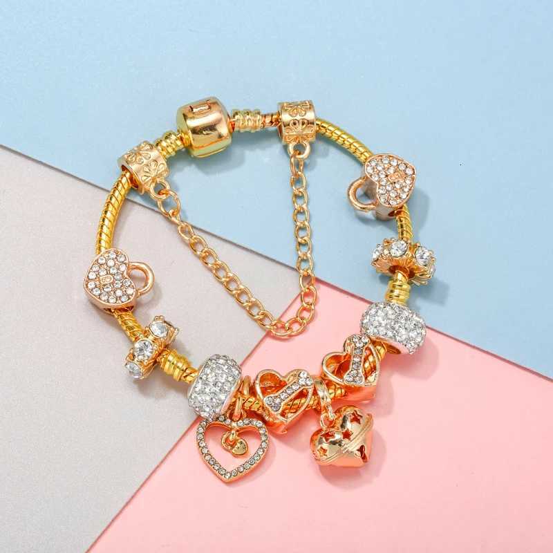 Valentines Day Charm Bracelet For Women With Gold Color Snake Chain Heart-Shaped DIY Charms Beads Pendants High-Quality Jewelry W251206