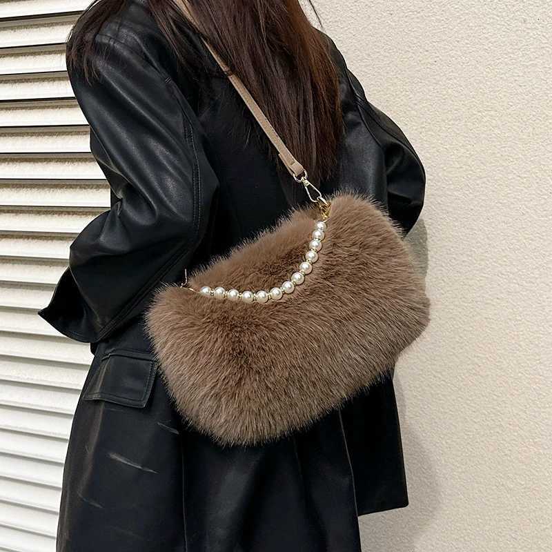Candy Color Pearl Handle Womens Plush Crossbody Bag Portable Female Furry Handbags Winter Fashion Casual Ladies Shoulder BagsT251206