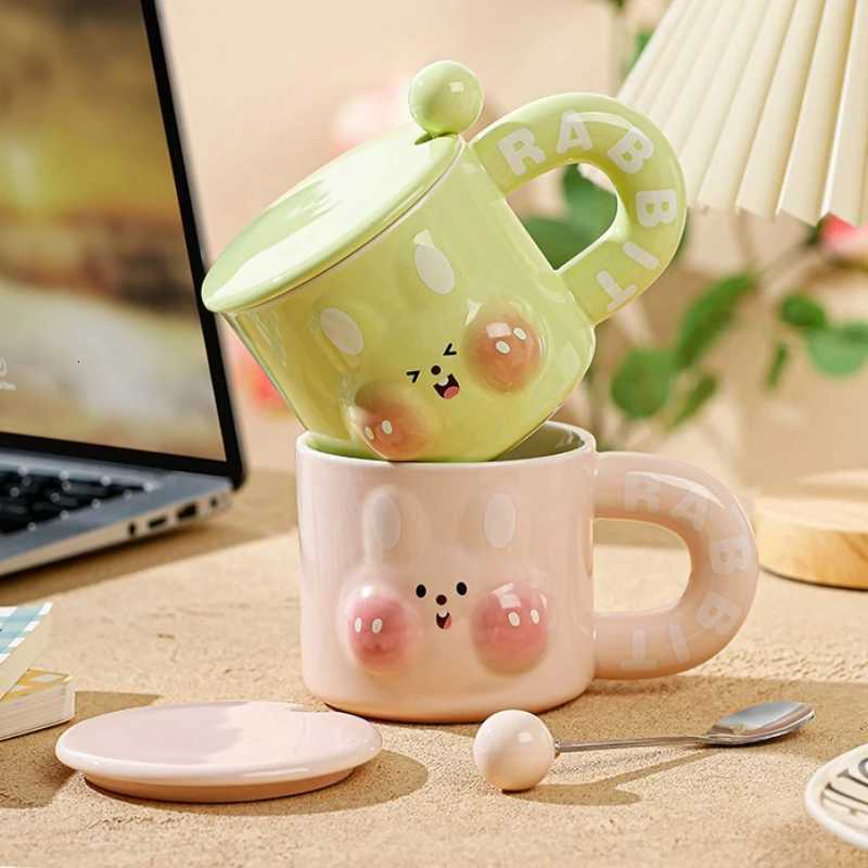 Cute Rabbit Ceramic Mug Home Water Cup Girls Office Coffee Cup Cartoon Milk Mug with Lid Spoon Breakfast Mugs Birthday Gift New M251206 - view 4