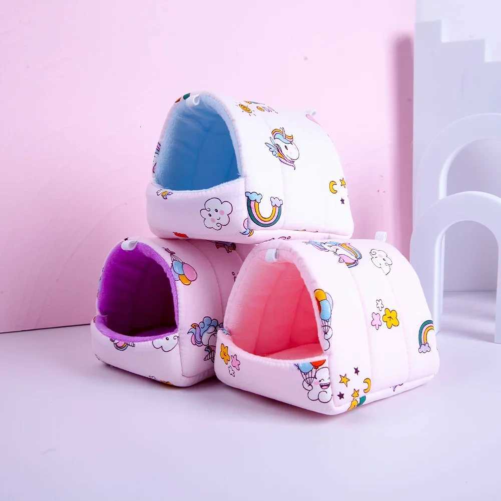 Cute Small Animal Sleeping Bed Rabbit Squirrel Guinea Pig Nest Hamster House Winter Colorful Mini Cage Comfortable Soft Warm Mat M251206