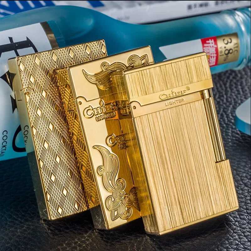 New High-end Crisp Sound Gas Lighter Steel Tone Side Slip Windproof Business Gift Mens Lighter Cigarette Accessories H251206