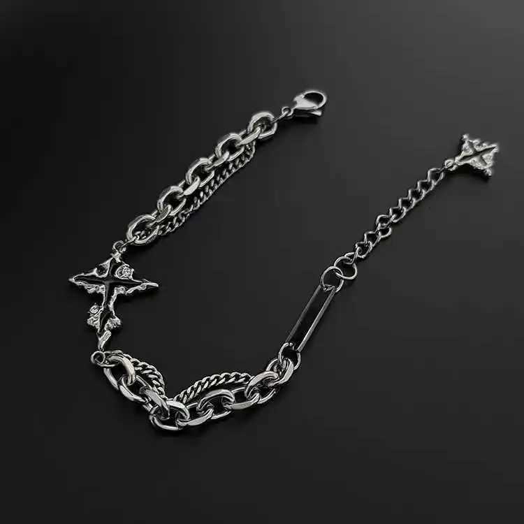 Retro Flame Cross Bracelet For Men Woman Hip Hop Titanium Steel Splice Chain Charm Unisex Jewelry Cool Kpop Luxury Accessories W251206