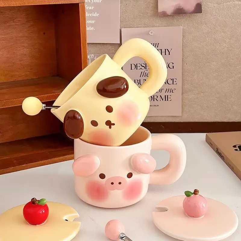 Ceramic Mugs Cartoon Puppy Three-dimensional Animals Pink Pig Cute Coffee Mug with Lid Childrens Breakfast Milk Cups M251206 - view 4