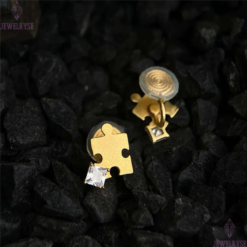 original puzzle 18k gold designer stud earring for woman AAA cubic zirconia ear clip luxury earrings womens jewelry S925 silver needle party girls fri