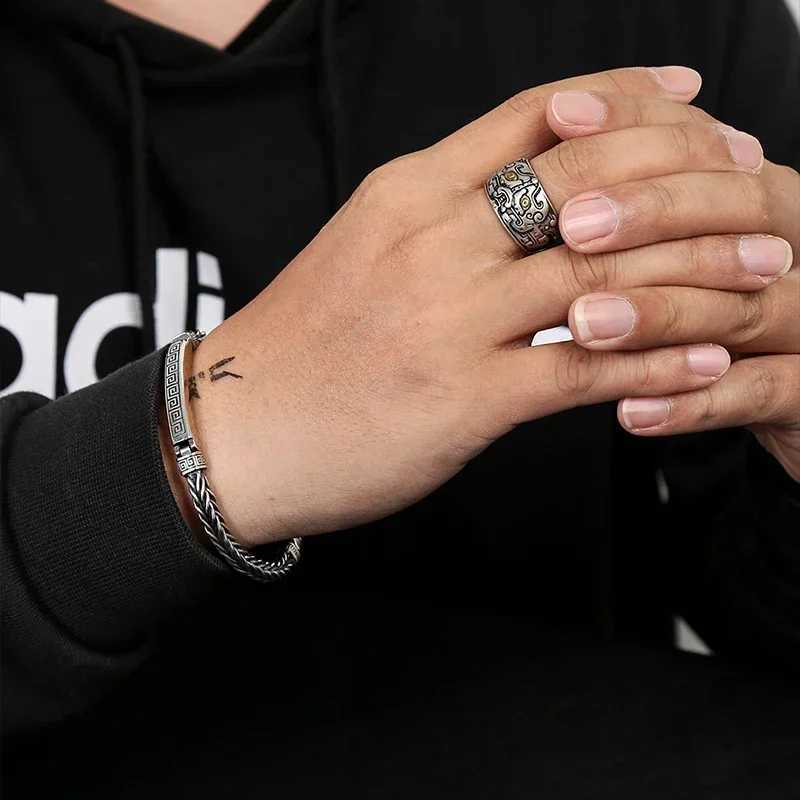 New Silver Color Hemp Rope Keel Men 4mm Bracelet Silver Tide Fashion All-Match Casual Retro Handmade Chinese Style Jewelry W251206