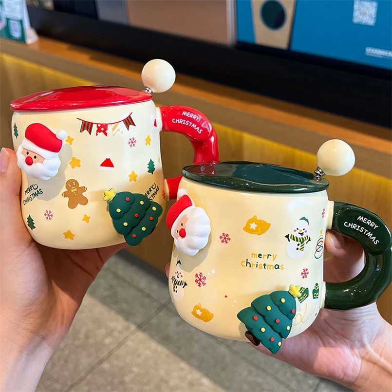 Cartoon Christmas Mug Household Cute Milk Ceramic Cup with Lid and Spoon Accompanying Gift Couple Coffee Cup M251206 - view 3