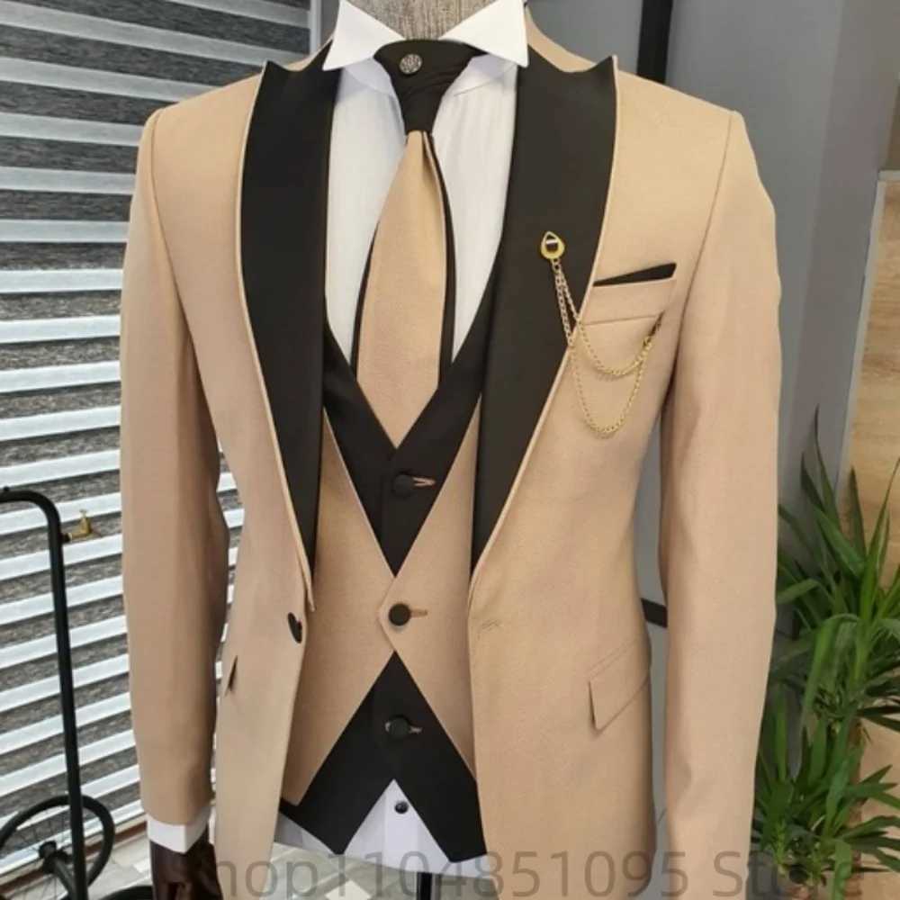 Mens Solid Slim Fit 3-Piece Business Suit Set wiTH Blazer VEST And Pants for Wedding Party Fashion Tuxedo M260313