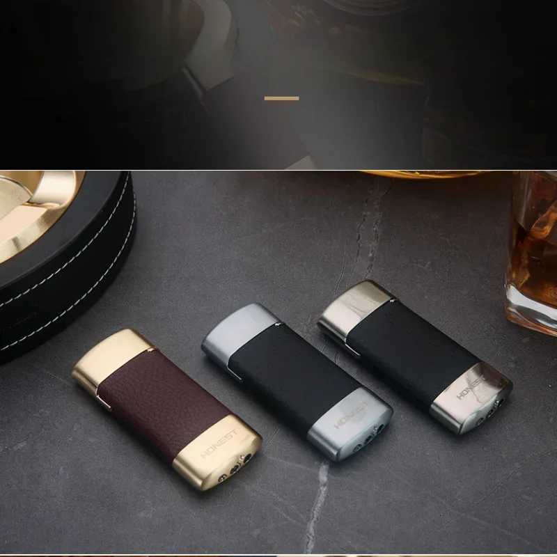 HONEST Leather Splicing Metal Gas Lighter Creative Retro Old Fashio Grinding Wheel Ignition Open Flame Cigarette Lighting H251206