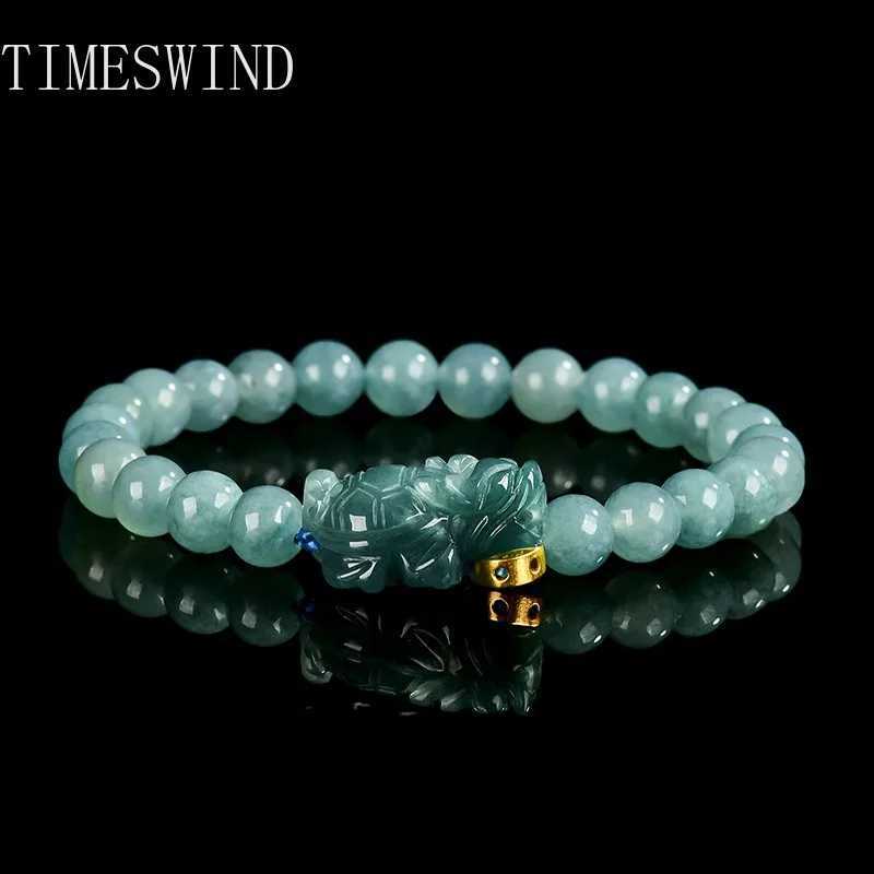 TIMESWIND Authentic Jade Blue Natural Round Beaded Coin Dragon Turtle Wealth Women Bracelet with Certificate W251206