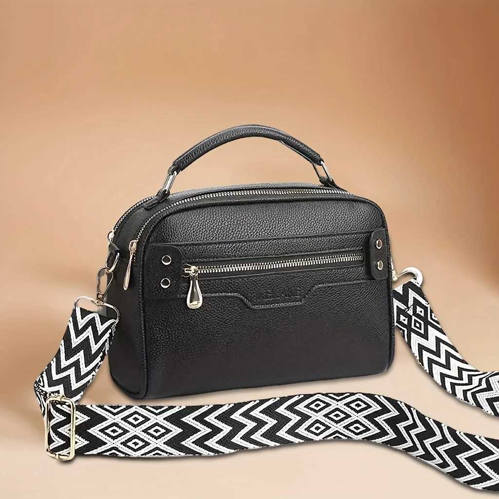 GELANDAI Women Leather Crossbody Bag Stylish Design with Geometric Strap Double Compartments for Daily Commute Casual OutingsT251205