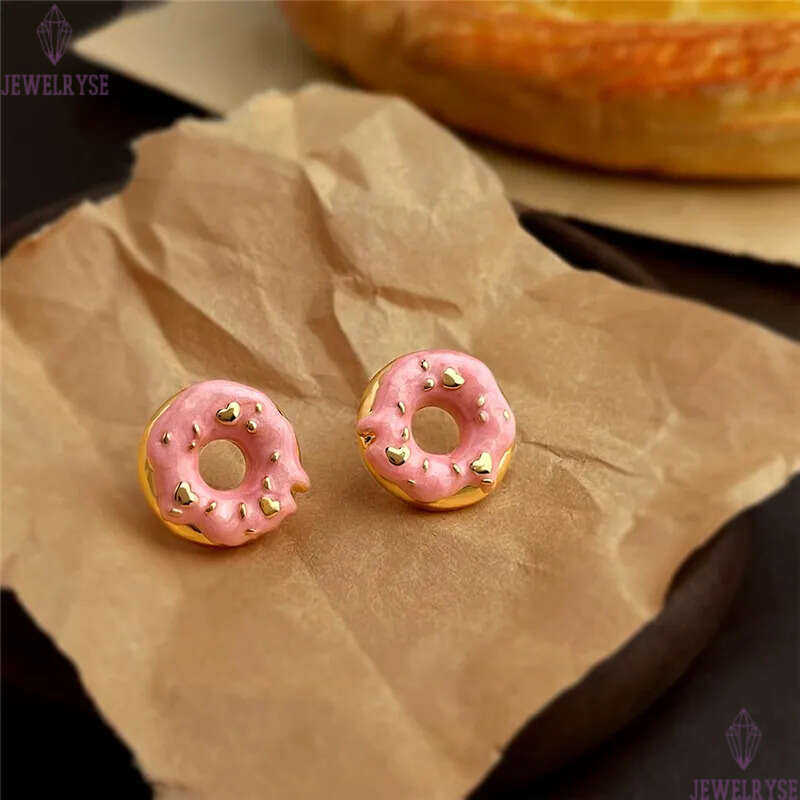 cute new 18k gold designer doughnut stud earring for woman home school luxury earrings womens ear clip jewelry S925 silver needle girls friend birthda
