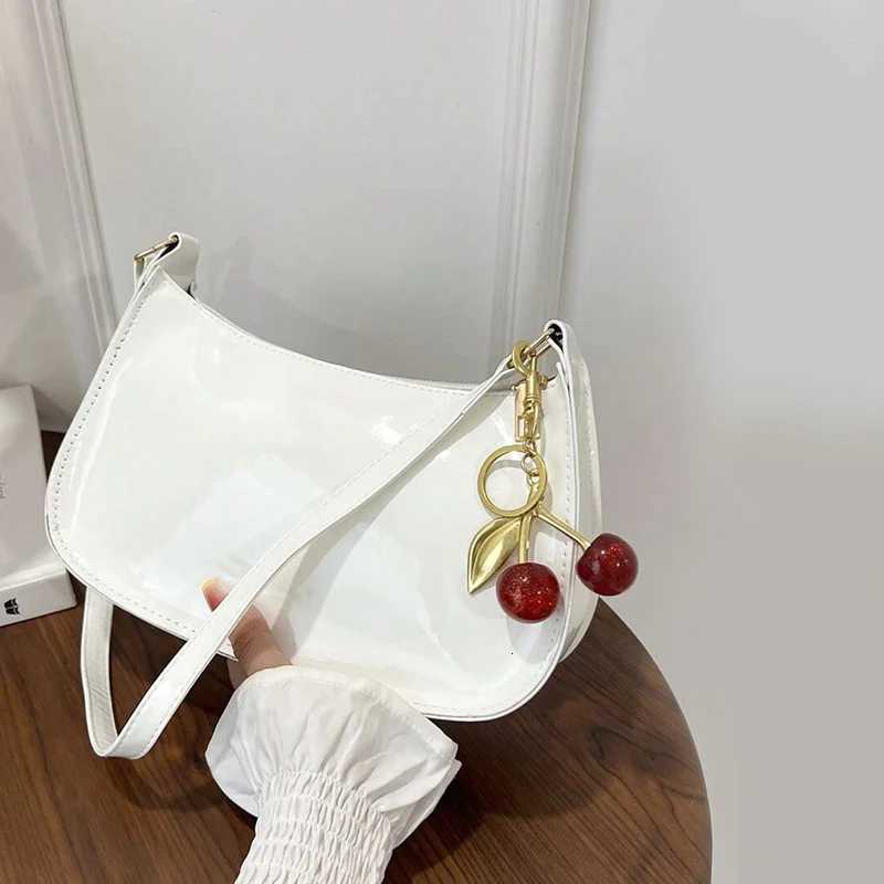 Solid Color PU Leather Women Shoulder Bags Fashion Ladies Cherry Pendant Handbags Purse Casual Design Female Hobos Underarm BagT251205