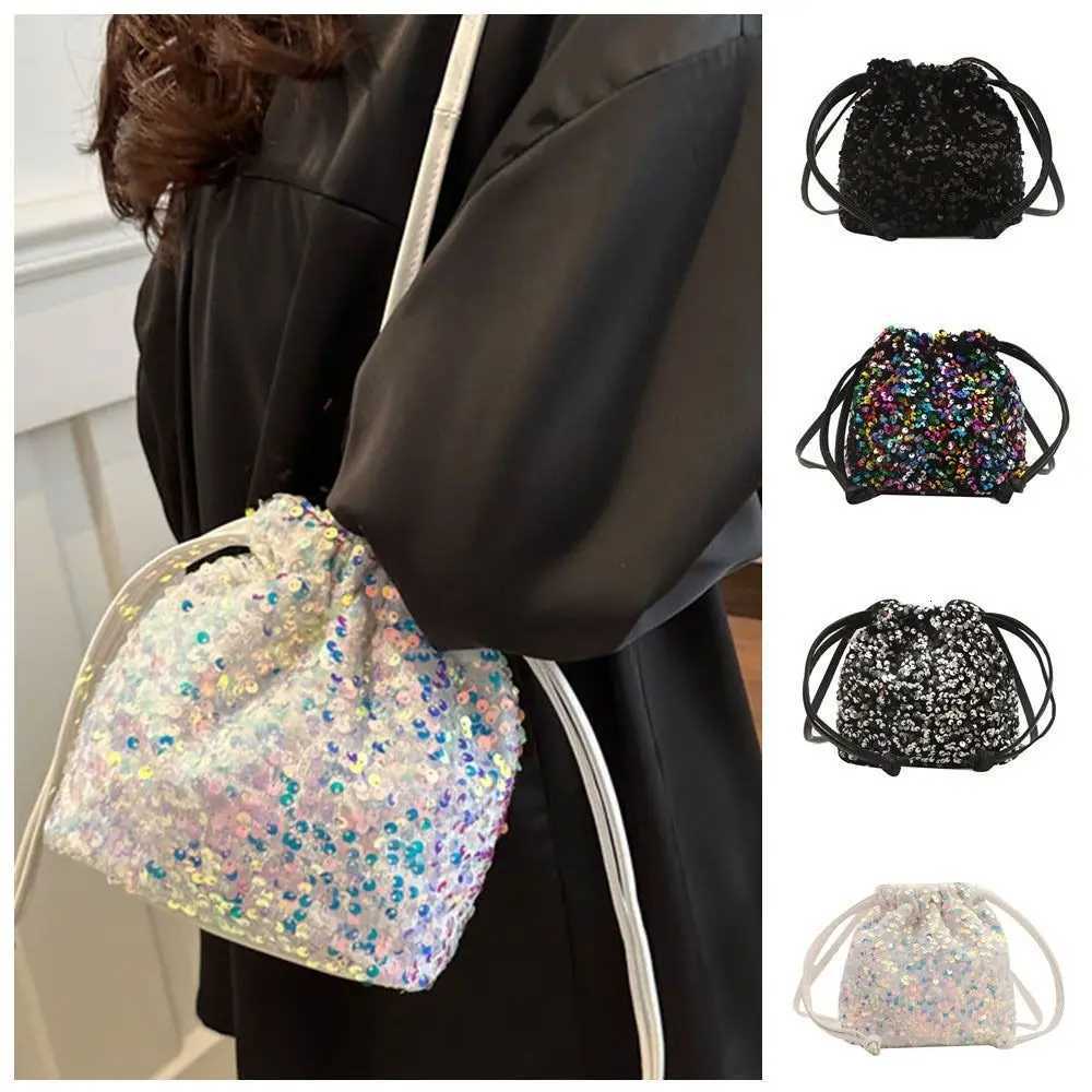Portable Shiny Evening Banquet Bag Korean Style Handbag Drawstring Crossbody Bag Small Purse Mini Bucket Bag WeddingT251206