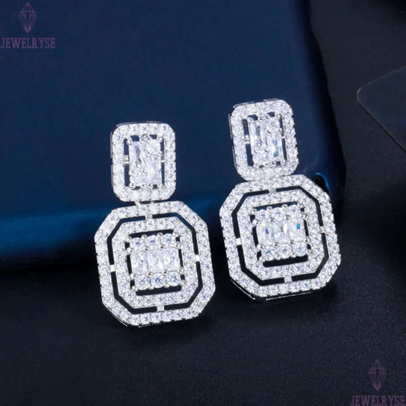Square Pendnats 925 Silver Post Designer Luxury Charm Earrings White AAA Cubic Zirconia Copper Jewelry 18k Gold Earring For Women Party Wedding Bride 