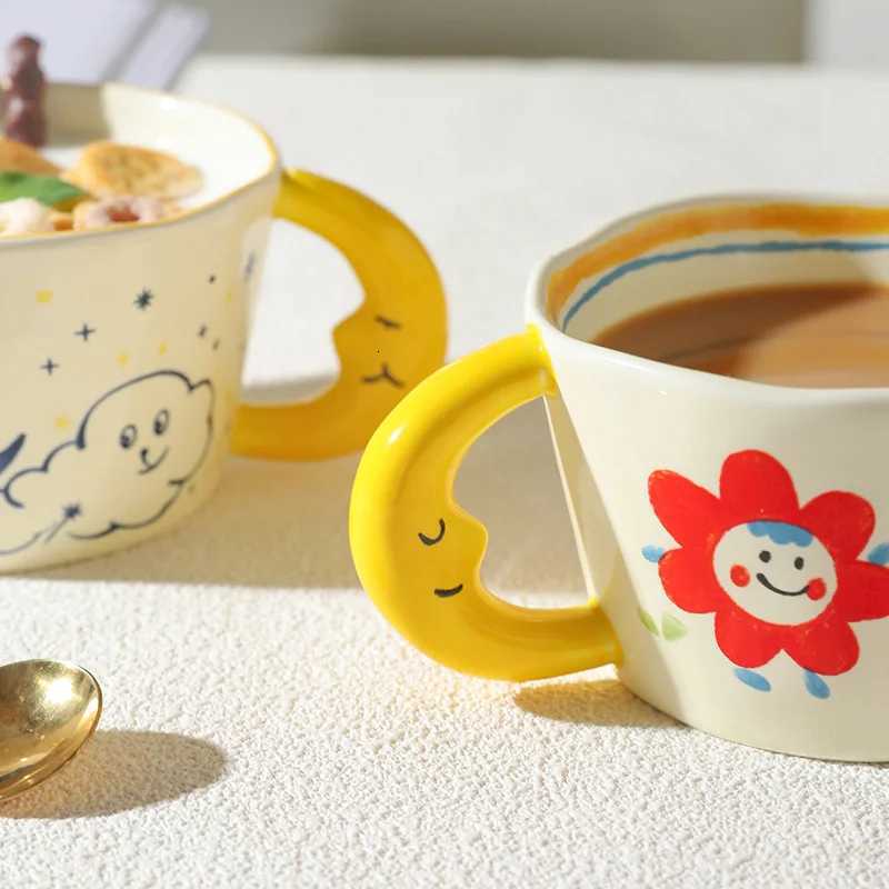 Ceramic Mug Lovely Hand Painted with Moon Handle Creative Breakfast Cup Kitchen Drinkware Milk Tea Coffee Mugs for Birthday Gift M251206 - view 5