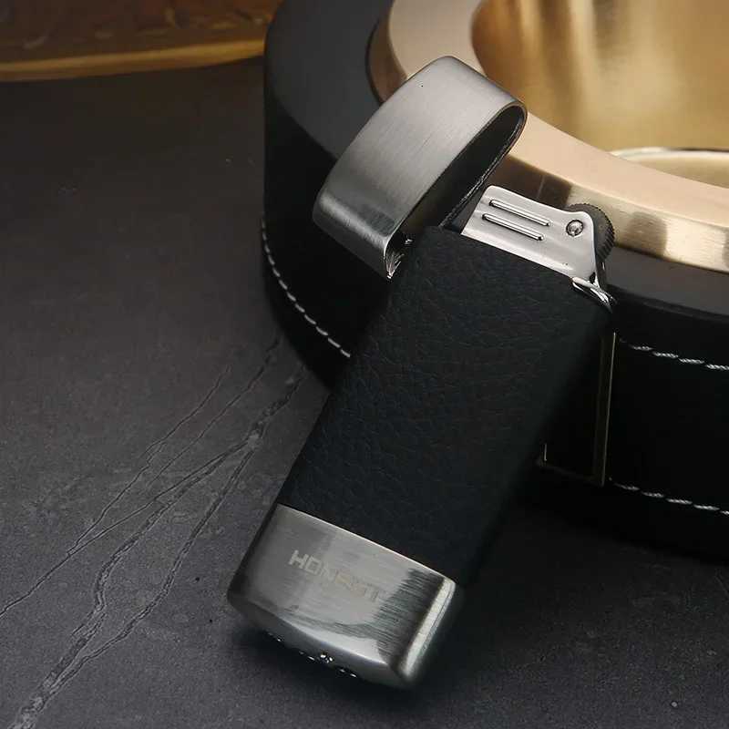 HONEST Leather Splicing Metal Gas Lighter Creative Retro Old Fashio Grinding Wheel Ignition Open Flame Cigarette Lighting H251206