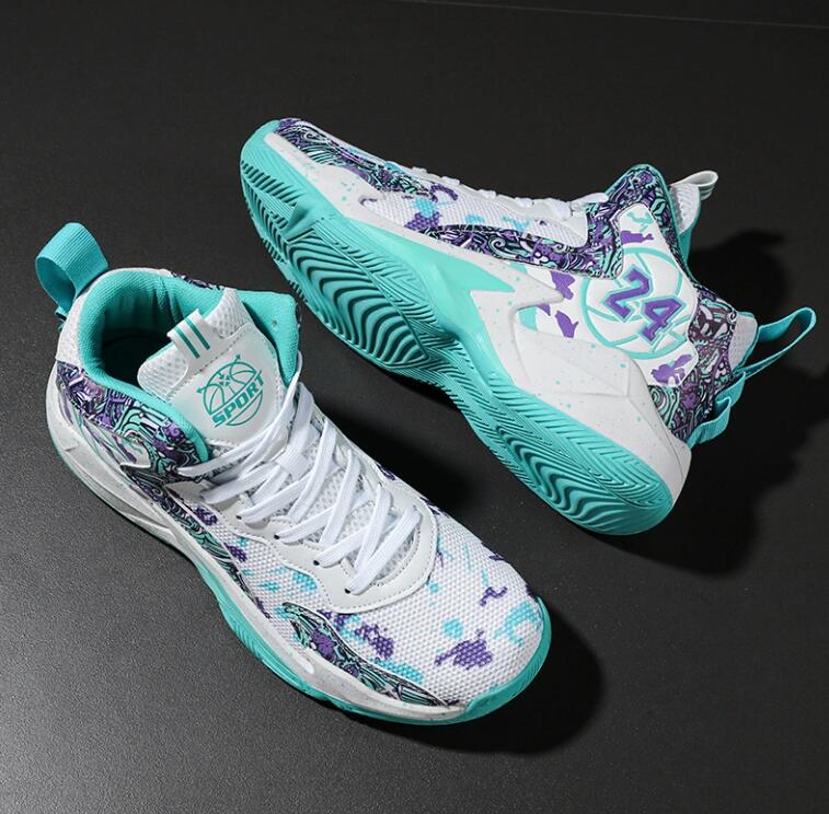 Top mesh basketball sneakers Men's fashionable high comfortable non slip lace up durable sports shoes suitable for men's outdoor activities 