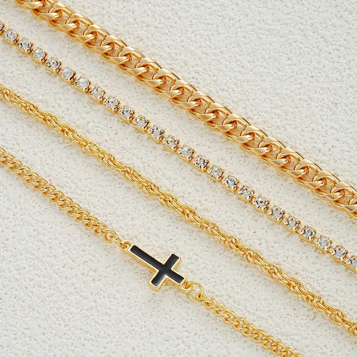 4pcs Stainless Steel Cross Chain Bracelet Set for Men Women Punk Hiphop Minimalist Zircon Bracelets Daily Wear Party Jewelry New W251206