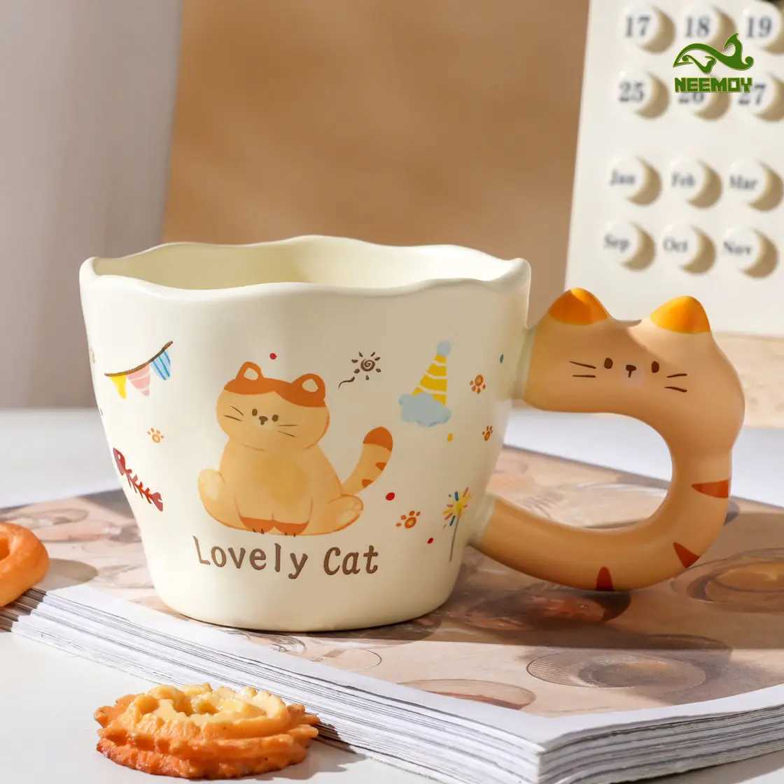 Cute and Creative Cat Drinking Water Mug Birthday Gift Mug Ceramic Cup Breakfast Home Office Girl Birthday Gift Drinkware M251206 - view 4