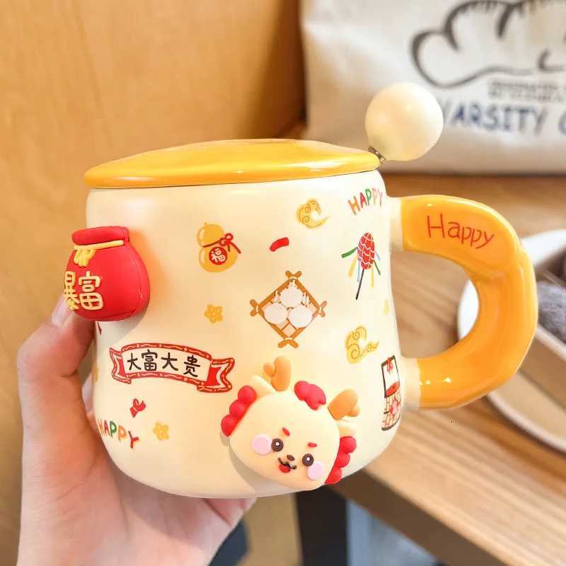 420ml Christmas Ceramic Cup Gingerbread Man Santa Claus Mug with Cap Spoon Afternoon Camellia Flower Tea Cup Breakfast Milk Mug M251206 - view 5