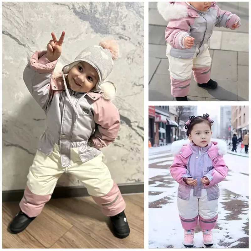 Children Winter Ski Suit Coat Thicken Baby Jumpsuit Warm Children Jacket Waterproof Hooded Kids Baby Clothes 1-5YearsW251206