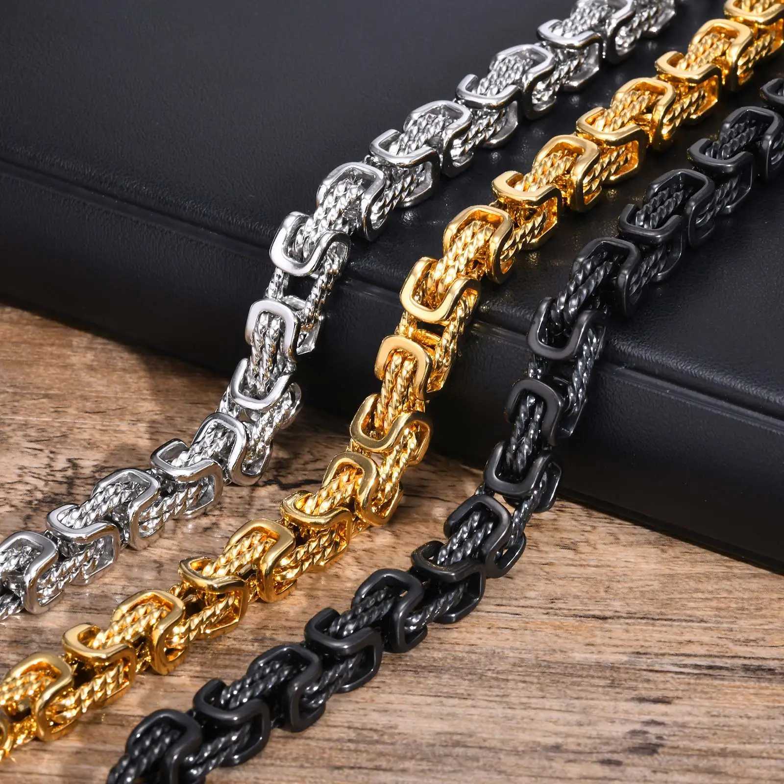 Vnox 8mm Vintage Byzantine Bracelets for Men Oxidized Bold Square Links Chain Wristband Viking Punk Fathers Day Gift to Dad W251206