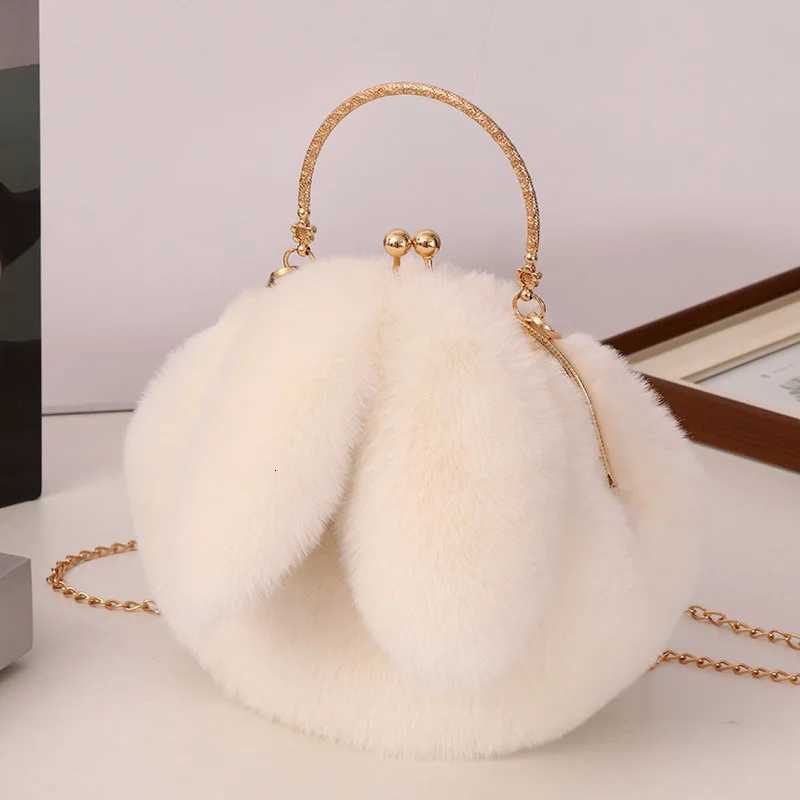 Adorable Rabbit Ears Fluffy Crossbody Bag Women Stylish Chain Shoulder Handbag NewT251206