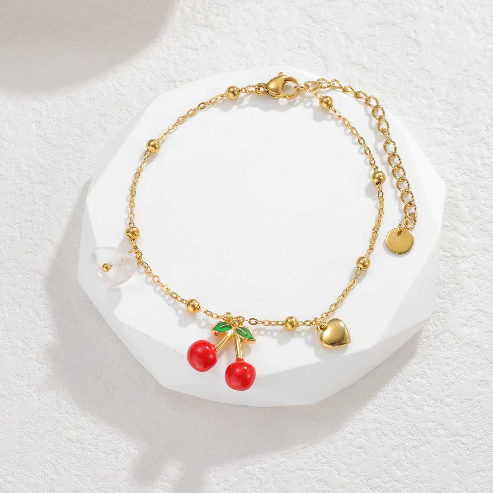 Nextvance Summer Fashion Gold Plated Bracelets For Women Red Strawberry Cherry Watermelon Charms Stainless Steel Jewelry Gifts W251206