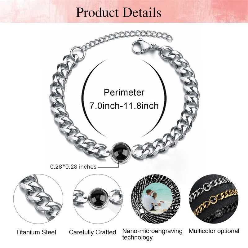 Custom Bracelet with Picture Inside Titanium Steel Cuban Link Chain Bracelet with Personalized Photo Projection for Men Women W251206