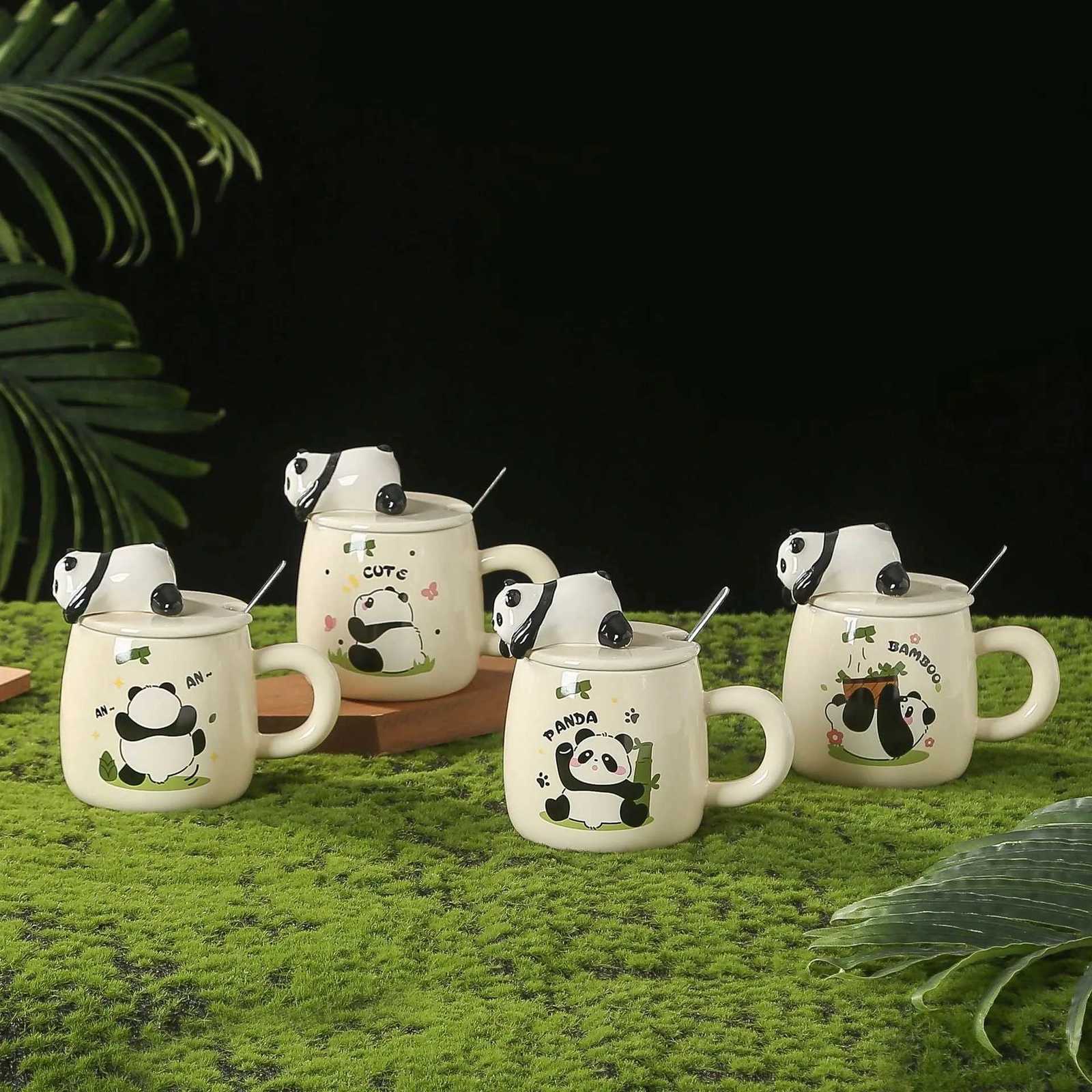 420ml Cute cartoon panda Mug Ceramic Hand-painted Pattern Mug with Lid Spoon Coffee mugs Milk Tea Mugs Breakfast Cup Gift Cup M251206 - view 4