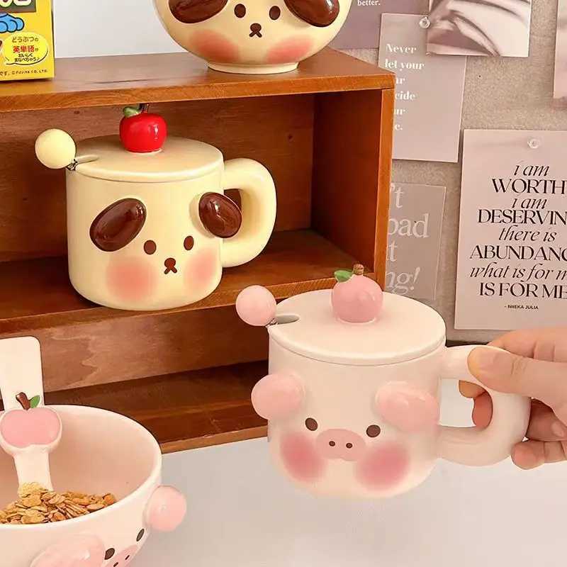 Ceramic Mugs Cartoon Puppy Three-dimensional Animals Pink Pig Cute Coffee Mug with Lid Childrens Breakfast Milk Cups M251206 - view 5