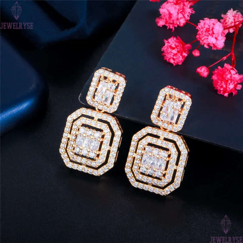 Square Pendnats 925 Silver Post Designer Luxury Charm Earrings White AAA Cubic Zirconia Copper Jewelry 18k Gold Earring For Women Party Wedding Bride 