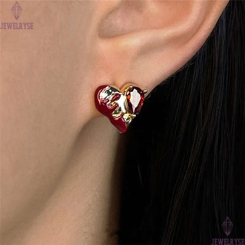 original fashion red CZ herat designer stud earring for woman party luxury 18k gold diamond earrings womens ear clip jewelry S925 silver needle friend