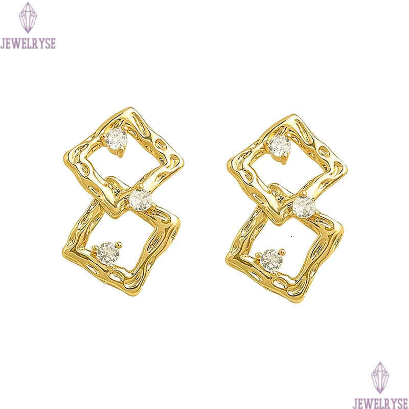 vintage square designer 18k gold stud earring for woman party AAA cubic zirconia ear clip luxury earrings womens jewelry home S925 silver needle girls