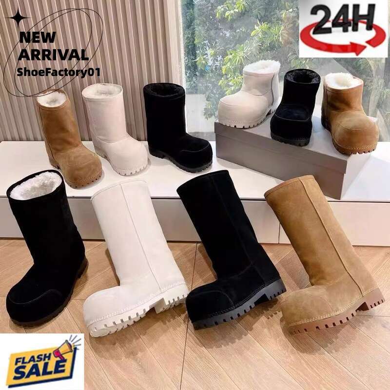 Top casual luxury designer slip on snow for women.Combat snow boots Made of lamb fur with a round toe design, available as knee high or half - boots