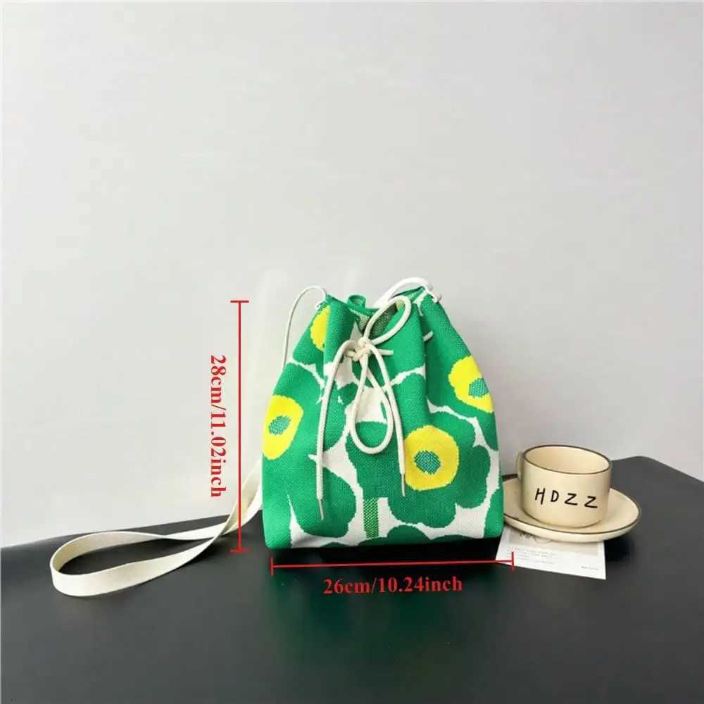 Womens Fashionable Flower Pattern Bucket Bag Casual Elegant Shoulder Bag Simple Drawstring Closure HandbagT251206